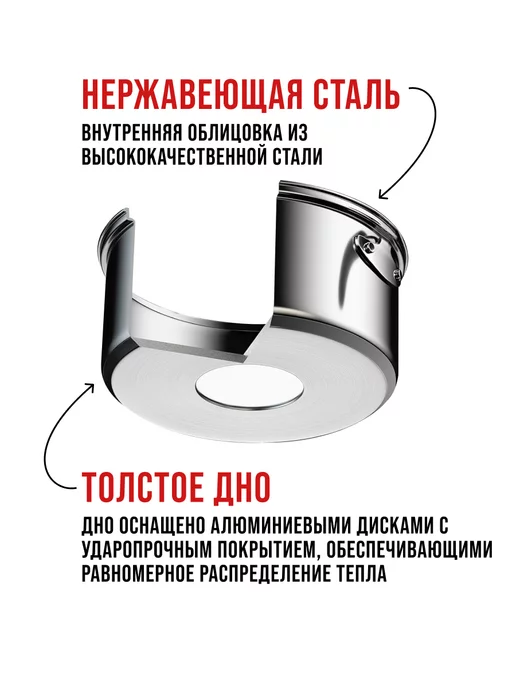 Ковш кухонный сотейник с крышкой нержавейка 1,5 л - фото 3