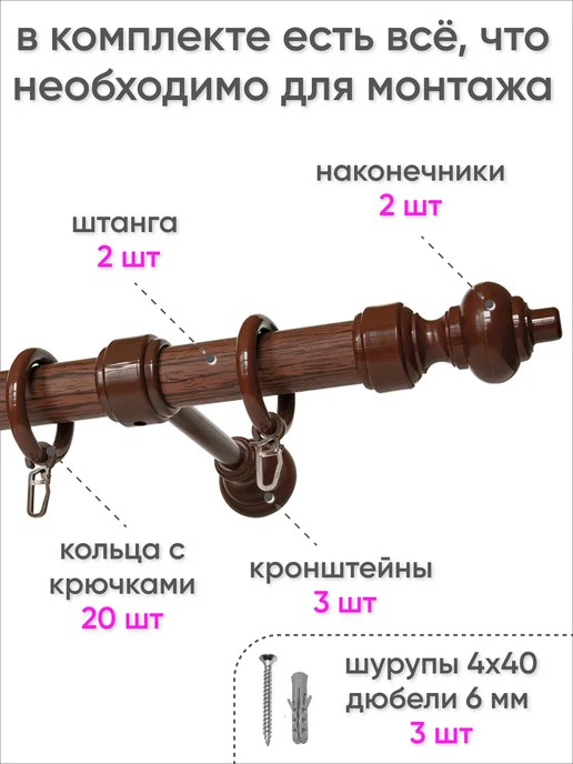 Сангард Карниз для штор и гардин настенный однорядный 160 см, красный, фото 4