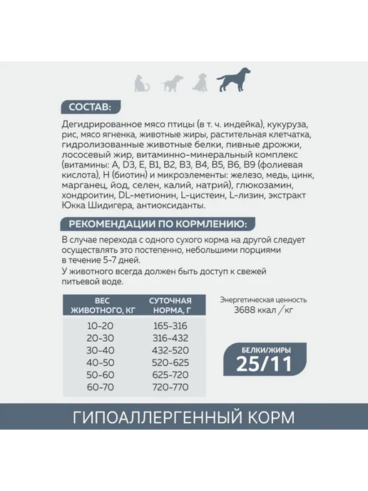 Сухой корм ЗООГУРМАН для собак, крупные, средние, чувствительное пищеварение, ягненок, 2,2 кг, фото 3