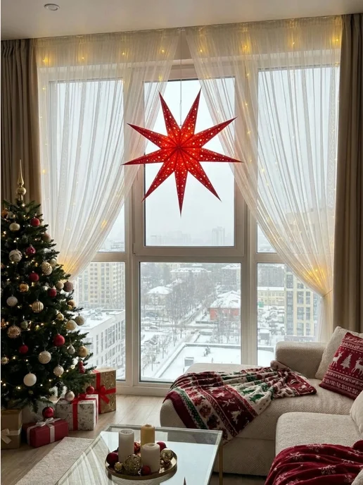 InFine Елочное украшение Бумажная звезда, красный, фото 7