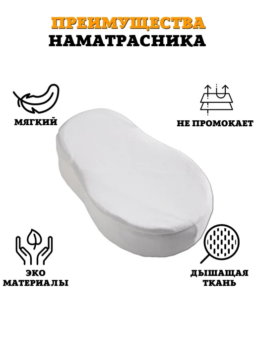 Floopsi Наматрасник непромокаемый для кокона махра натяжной 70 40 20, белый, фото 4