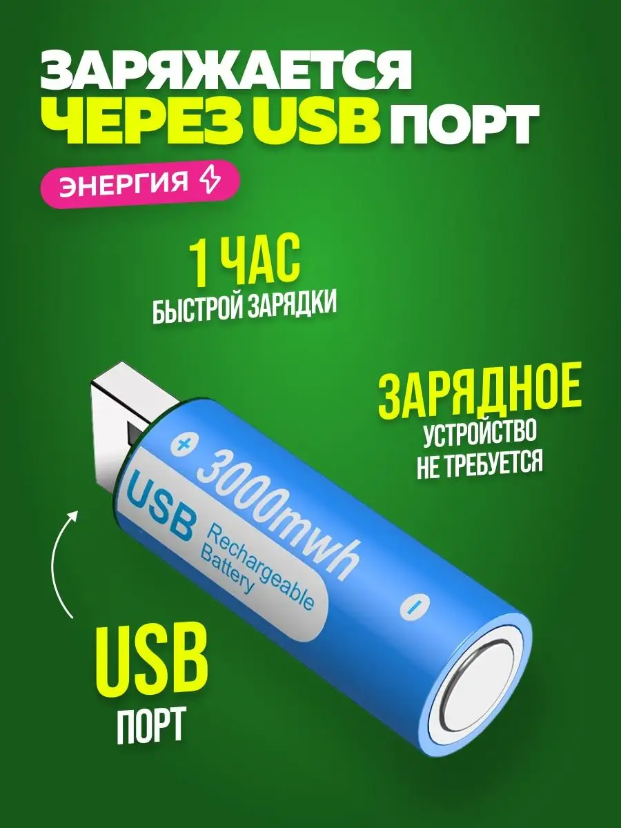 Пальчиковые Аккумуляторные батарейки АА 1.5V 3000 mAh USB CelWik 140940497  купить в интернет-магазине Wildberries