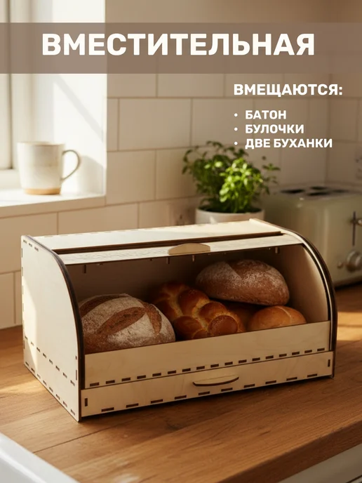 Золотой гранат Хлебница деревянная с крышкой, золотой, фото 2