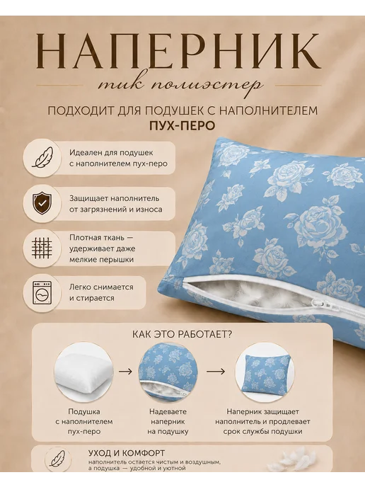 ELSUTEX Наперник 60х60см на молнии, 60x60 см, фото 3