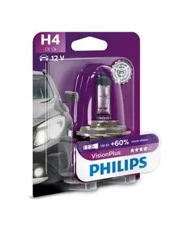 Галогенная лампа H4 VisionPlus 1шт 12342VPB1 Philips 141016156 купить за 531 ₽ в интернет-магазине Wildberries