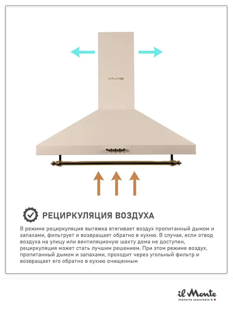Вытяжка кухонная каминная на 60 см для помещений до 25 кв Il Monte  141102554 купить в интернет-магазине Wildberries