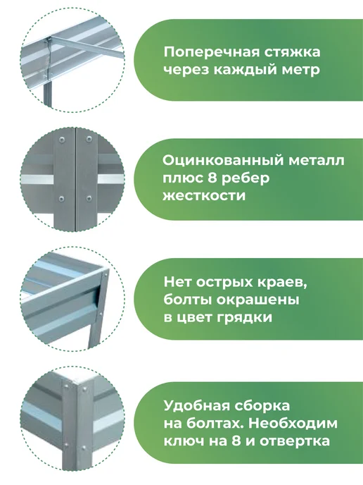 По Уму Грядка оцинкованная 3 м для сада и огорода, 1,0х3,0х0,15 м, 1.0x1.0, в упаковке 4,5 кг, фото 3