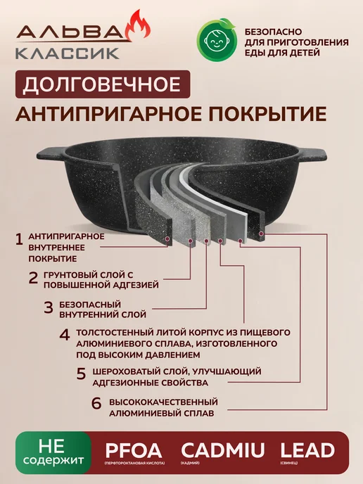 Альва Жаровня с крышкой 3 л антипригарная литая Сотейник, 3 л, фото 8