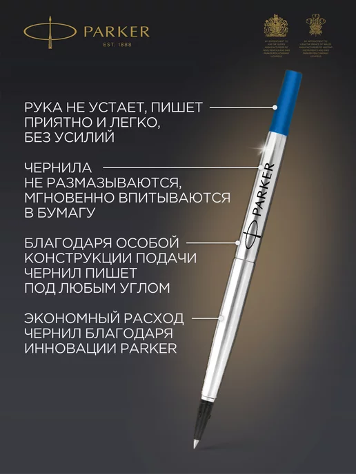PARKER Стержень для ручки роллер синий 2 штуки, синий, фото 5