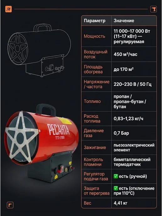 Пушка тепловая газовая для гаража ТГП-17000 — фото 4