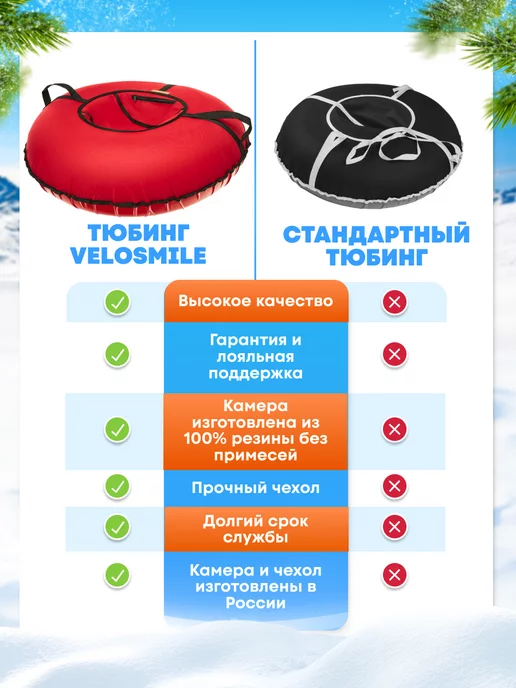 VeloSmile Ватрушка зимняя детская 100 см тюбинг для катания, черный, фото 7
