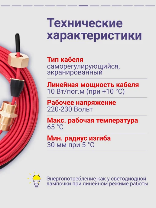 Nunicho Греющий кабель в трубу 3м с конусным сальником 1 2, 3 4, 3 м, фото 8