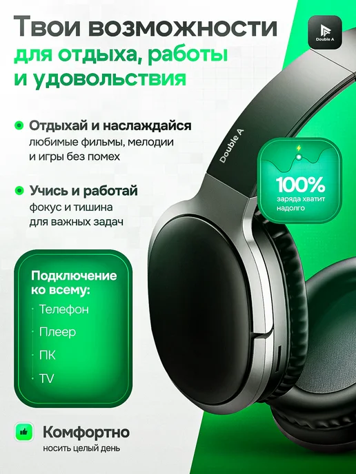 Double A Electronics Наушники беспроводные большие YN, черный, фото 2