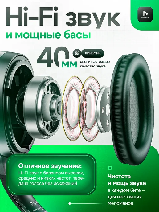 Double A Electronics Наушники беспроводные большие YN, черный, фото 3