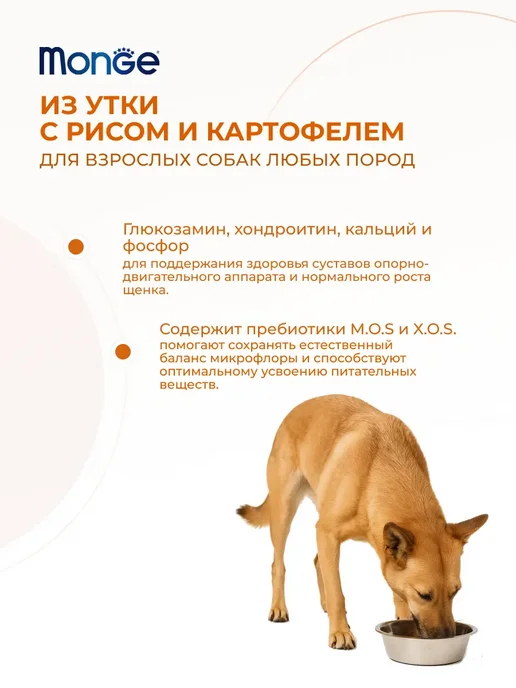 Сухой корм MONGE для собак, взрослые, утка, 12 кг, фото 2