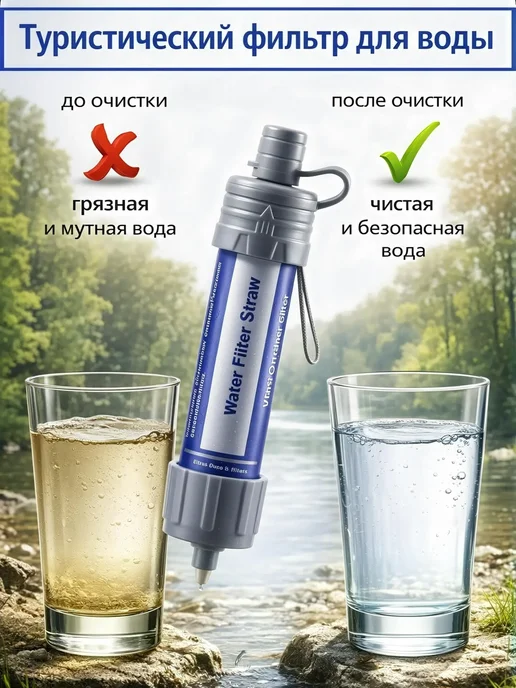 ВелоMarket Очиститель для воды туристический фильтр для воды походный, голубой, фото 3