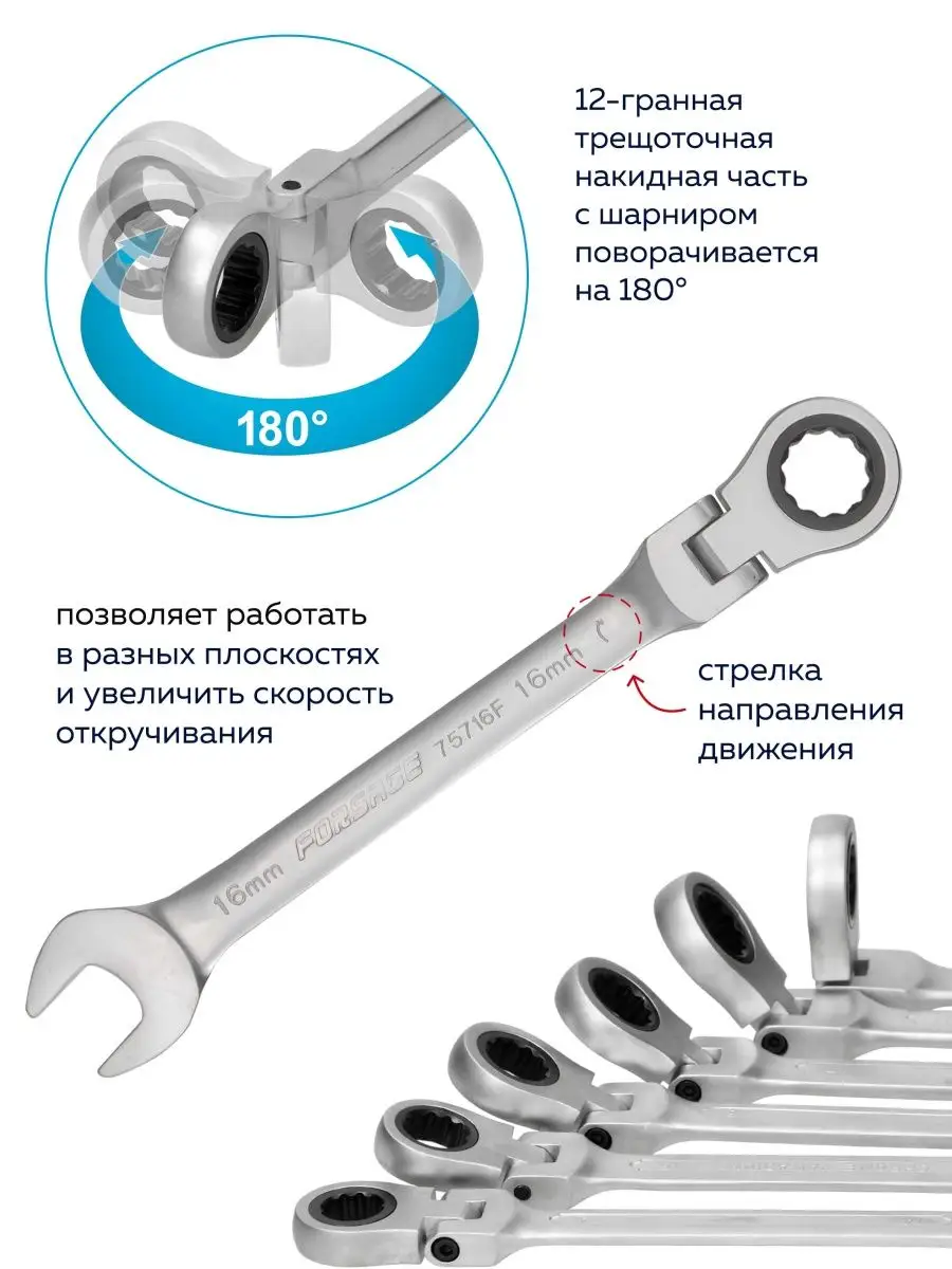 Ключи комбинированные трещоточные с шарниром FORSAGE 141548580 купить в  интернет-магазине Wildberries