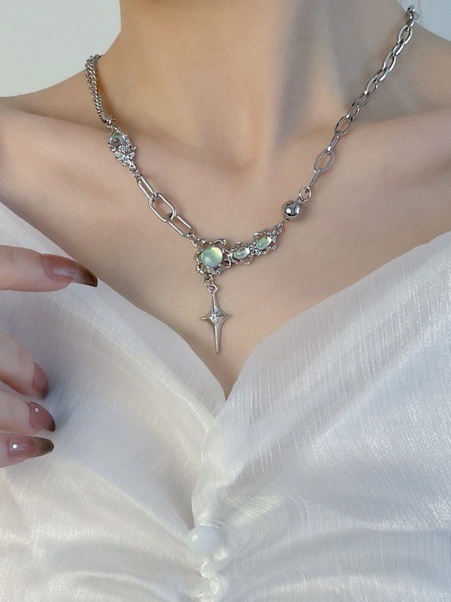 Ожерелье со звездами и камушками. Кулон y2k. Vlubvi com сайт