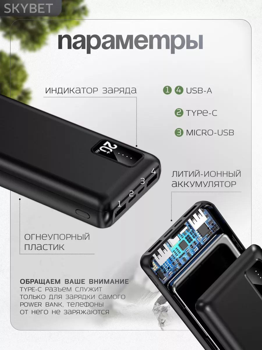 Повербанк 20000 mah черный Skybet 141701089 купить за 690 ₽ в  интернет-магазине Wildberries