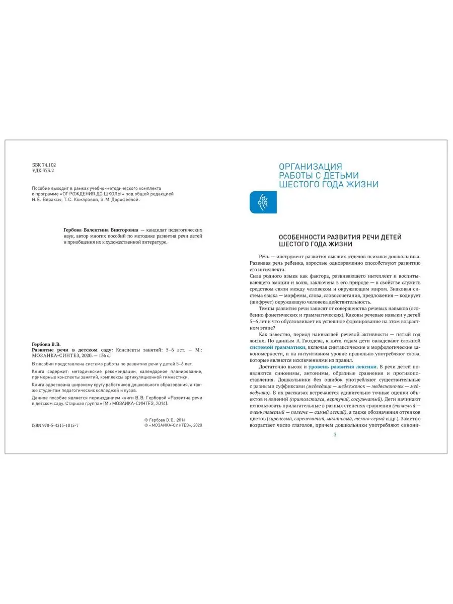 Развитие речи в детском саду. 5-6 лет. Конспекты занятий. Ф Мозаика-Синтез  141749214 купить в интернет-магазине Wildberries