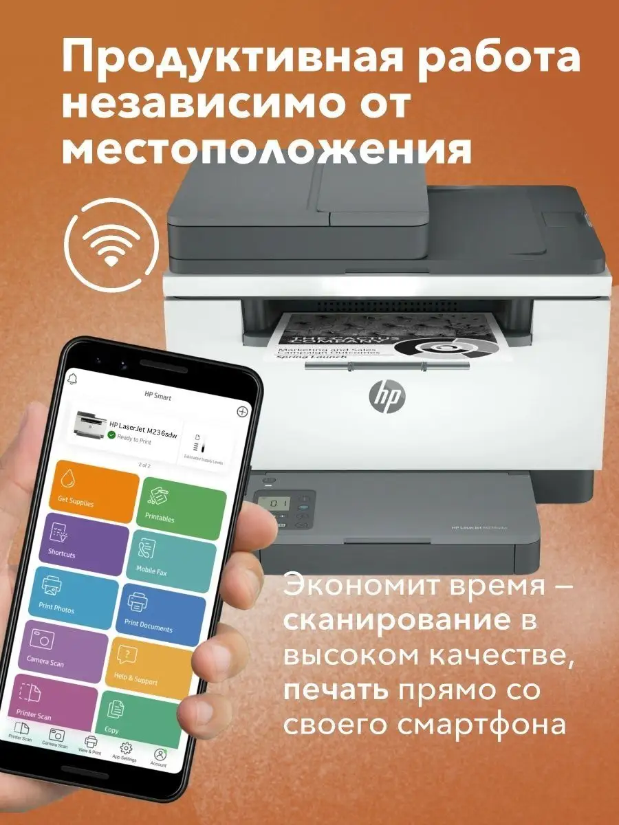 МФУ лазерное LaserJet M236sdw WiFi принтер, сканер, копир HP 141997729  купить в интернет-магазине Wildberries