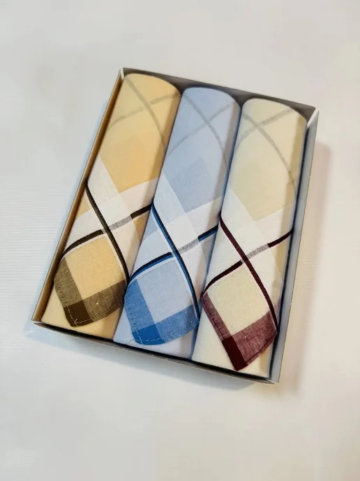 Lapastel Платки носовые 3 шт 40х40 см хлопок подарочные платочки, 40x40 см, 3 шт, фото 2