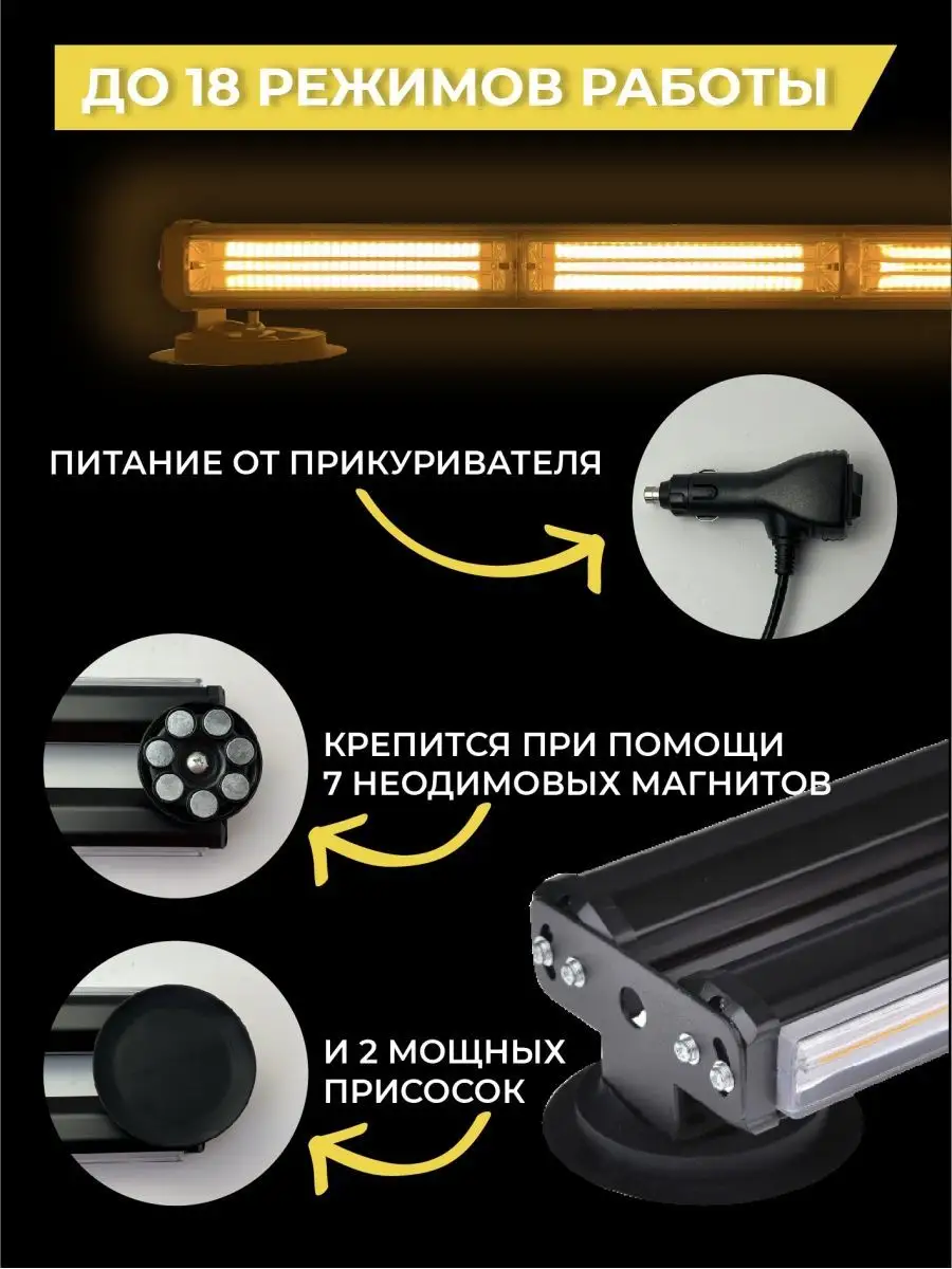 Мигалка желтая оранжевая световая балка на авто стробоскоп Авторынок  142049407 купить за 3 250 ₽ в интернет-магазине Wildberries