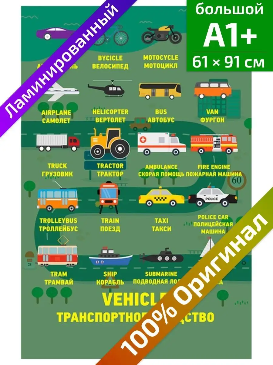 Средства передвижения на английском языке плакат 61х91см Квинг 142156231  купить за 955 ₽ в интернет-магазине Wildberries