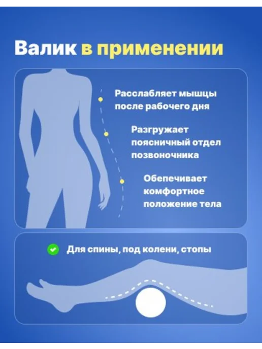 ВиЦыАн Валик ортопедический 50*15 см для спины под колени, вариант, фото 6
