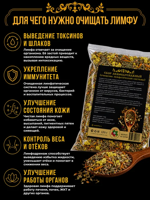 Магазин трав Земляника Лимфодренажный чай сбор травяной, чистка организма 120г, 120 г, фото 3