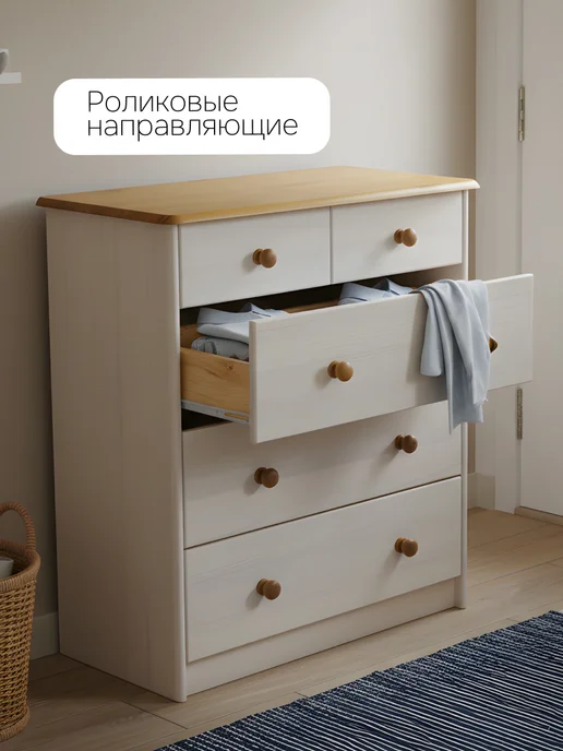 Dipriz Комод, 75х35х80, Хаба, белый, деревянный, с ящиками, белый, фото 6