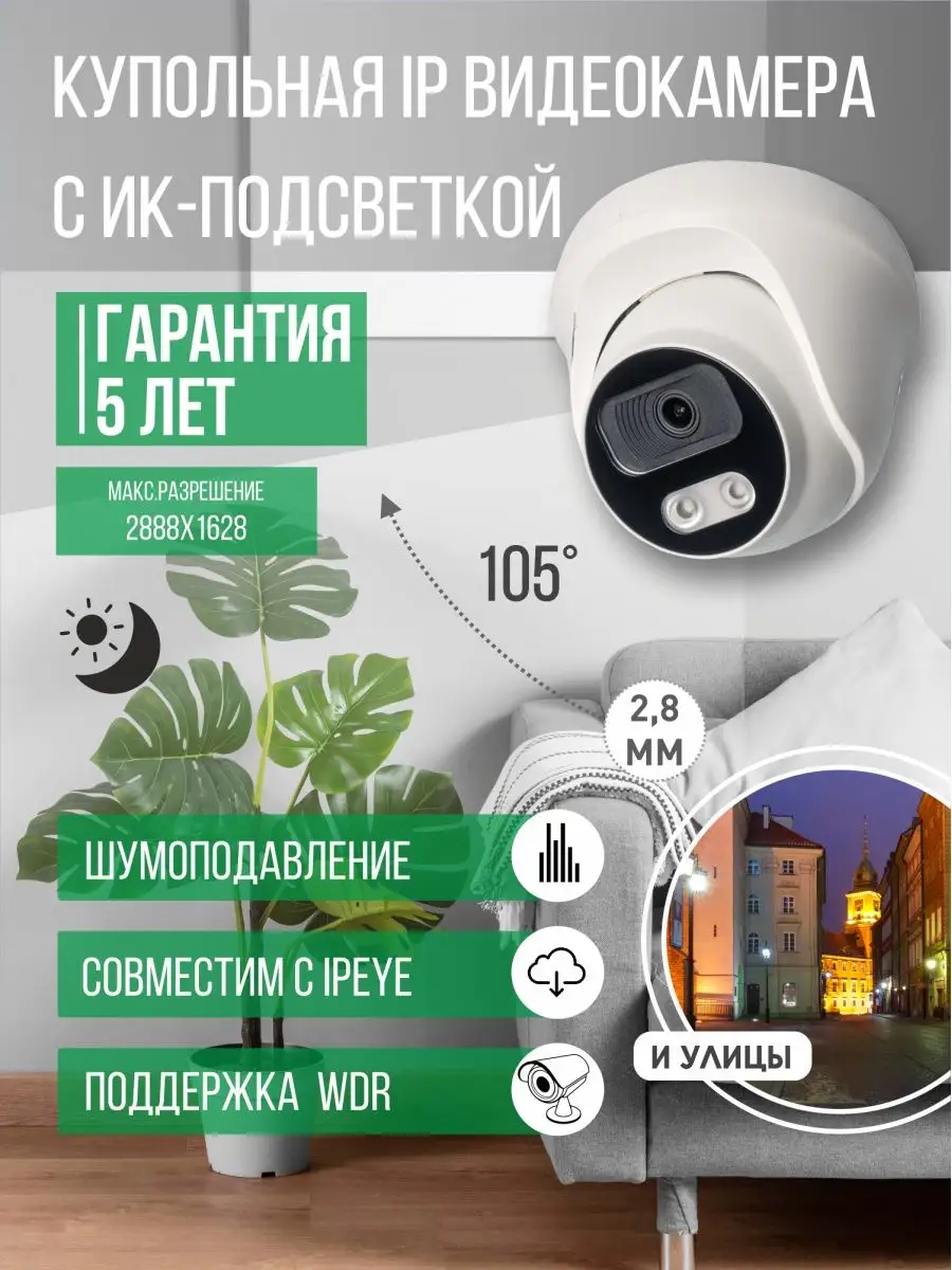 Купольная IP видеокамера с ИК-подсветкой IPTRONIC 142631060 купить за 10  258 ₽ в интернет-магазине Wildberries