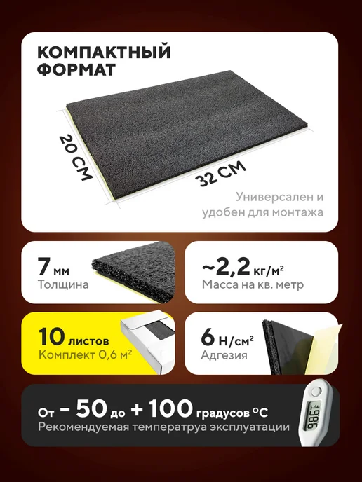 DreamCar Technology Шумоизоляция для пластика DreamCar Slim Strong 33х20см 10шт, 10 шт, фото 2