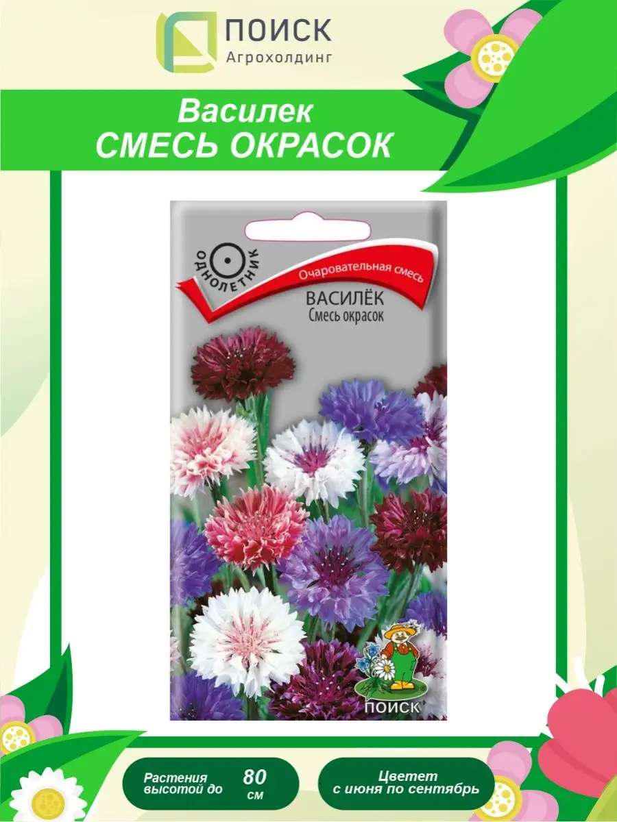 Семена Василек Смесь окрасок однолетние 1 гр. Агрохолдинг Поиск 142736545  купить за 119 ₽ в интернет-магазине Wildberries