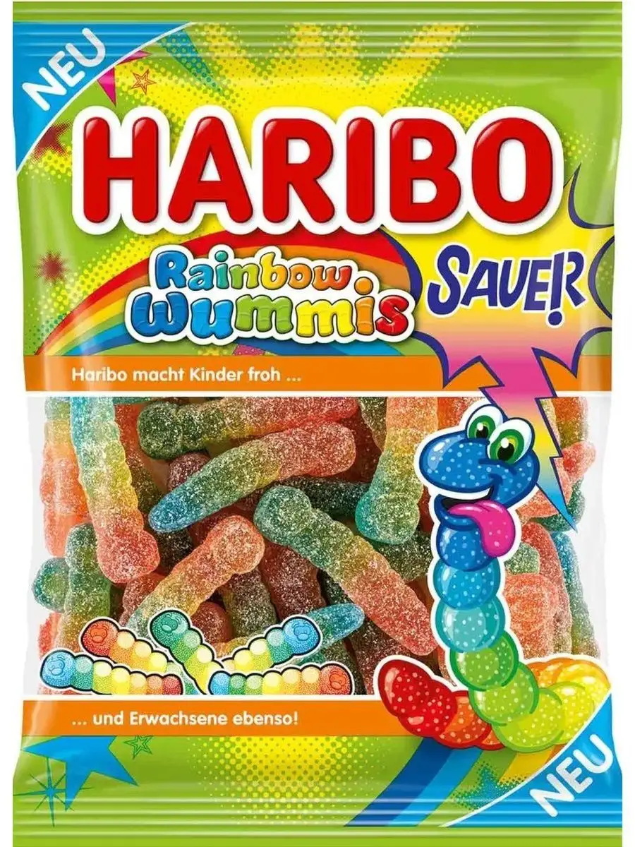 Харибо, радужные червячки, кислые 160 гр. Haribo 142746226 купить за 444 ₽  в интернет-магазине Wildberries