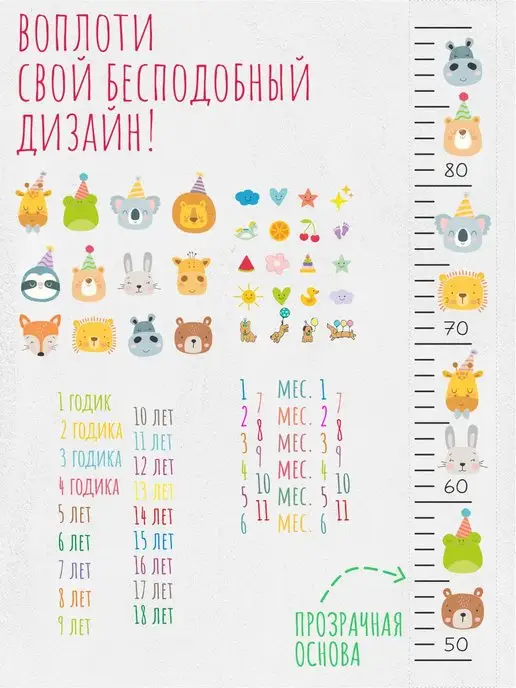Дом Наклеек Ростомер прозрачный 200 см. + стикеры. Самоклейка, прозрачный, фото 2