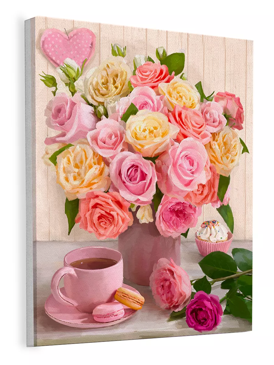 Картина по номерам Strateg ПРЕМИУМ Чайная роза с лаком и с уровнем размером 40х50 см (GS1457)