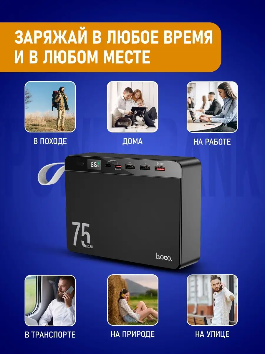 Внешний аккумулятор 75000 Повербанк Power Bank Пауэрбанк J94 Hoco 142841715  купить в интернет-магазине Wildberries