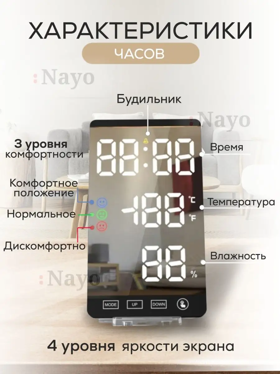 Настольные часы электронные будильник сенсорный LED экран Nayo 142848259  купить в интернет-магазине Wildberries