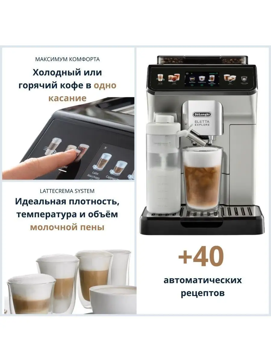 Кофемашина автоматическая зерновая с капучинатором Delonghi 142861479  купить в интернет-магазине Wildberries