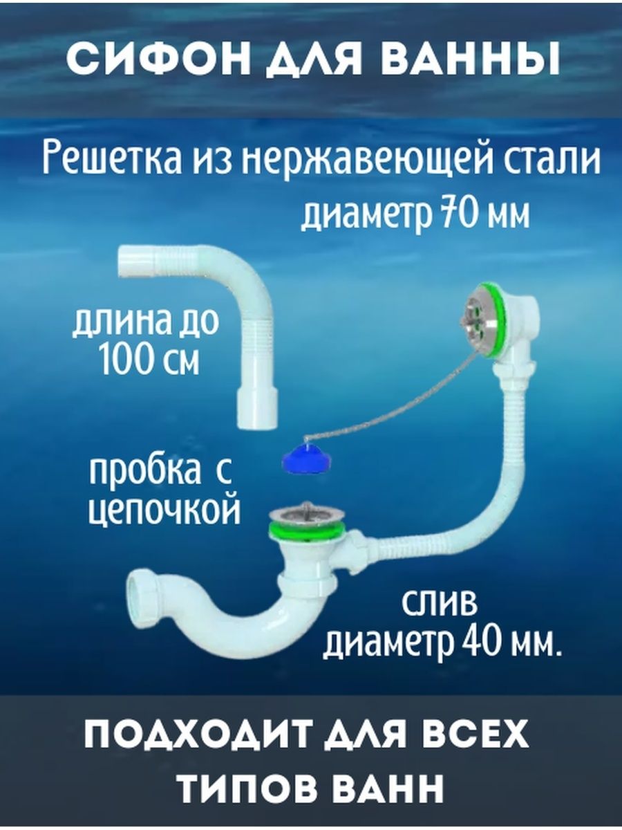 Сифон для ванны слив перелив регулируемый Кубанский домовёнок 142873004  купить за 547 ₽ в интернет-магазине Wildberries