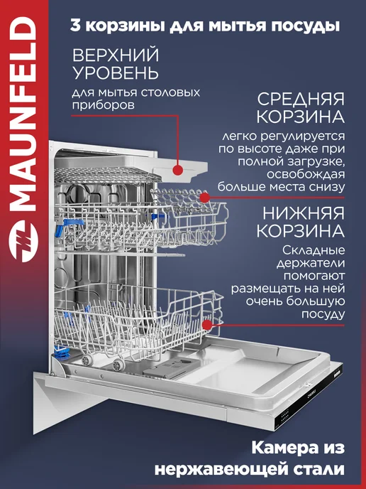 Maunfeld Посудомоечная машина встраиваемая MLP-123I, 60 см, белый, фото 3
