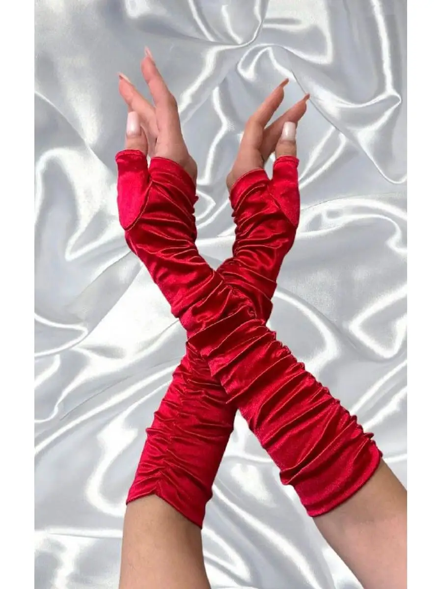 Перчатки митенки ажурные красные для девочки для платья