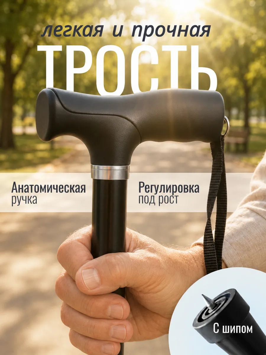 Регулируемая трость опорная с шипом