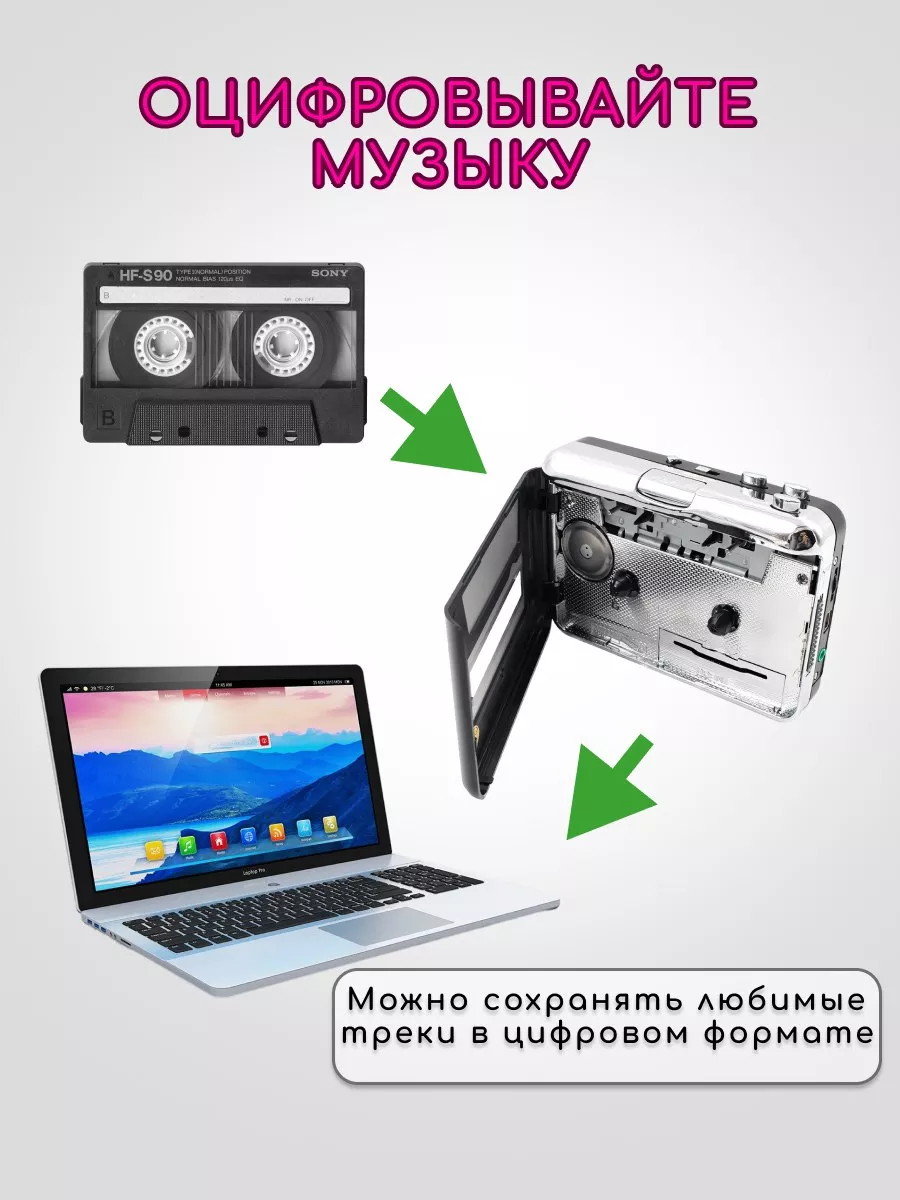 Кассетный MP3 плеер с USB (для оцифровки аудиокассет) Ausben 143101910  купить в интернет-магазине Wildberries