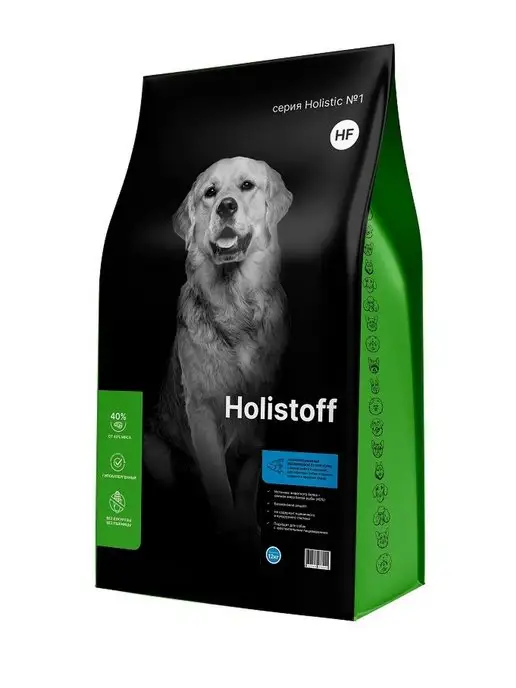 Сухой корм HOLISTOFF для собак, беззерновой, крупные, средние, рыба, 12 кг