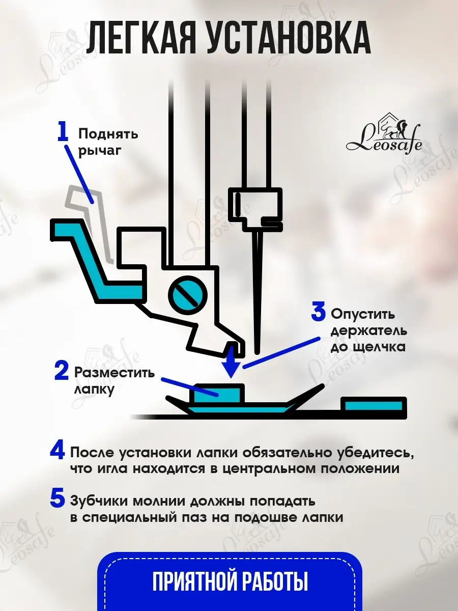 Лапка для потайной молнии для швейной машины аксессуар шитье LeoSafe  143220318 купить за 288 ₽ в интернет-магазине Wildberries