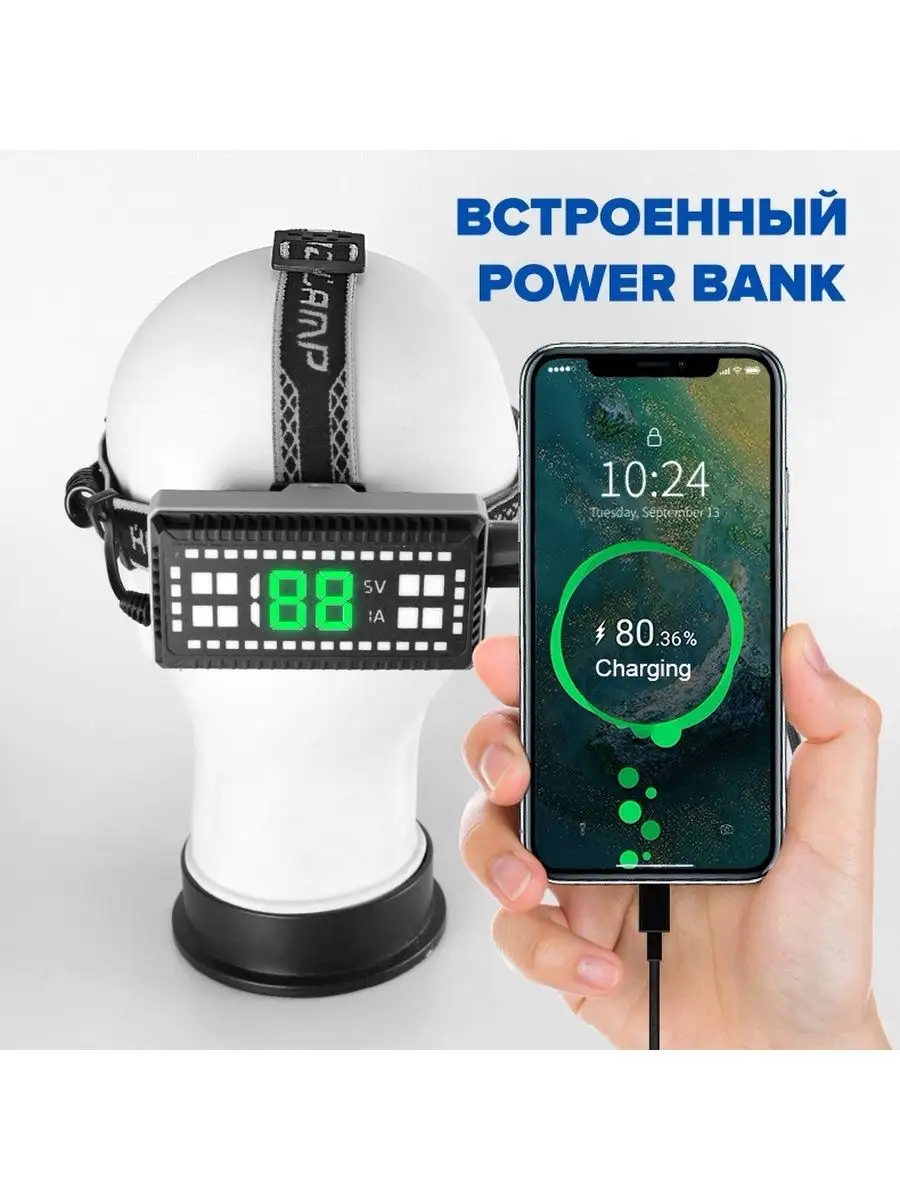 Фонарь налобный мощный с ZOOM и Power Bank, диод XPH99,18650 Megalavka  143293724 купить за 1 229 ₽ в интернет-магазине Wildberries