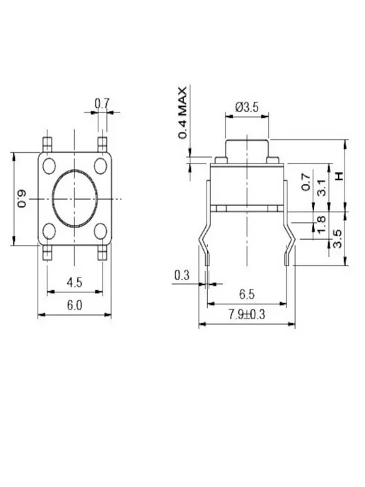 Кнопка тактовая 6х6х7 мм, 6x7 мм, фото 2
