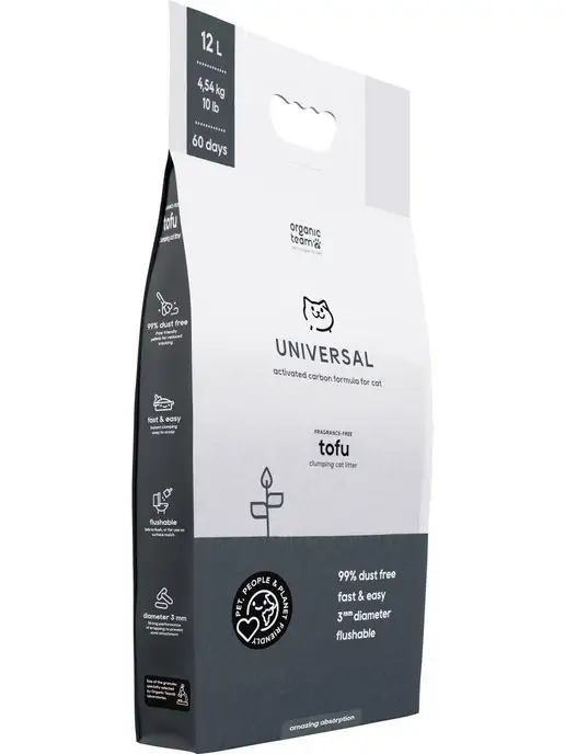 Organic Team Наполнитель для кошек комкующийся угольный соевый 12 л, 12 л, фото 3